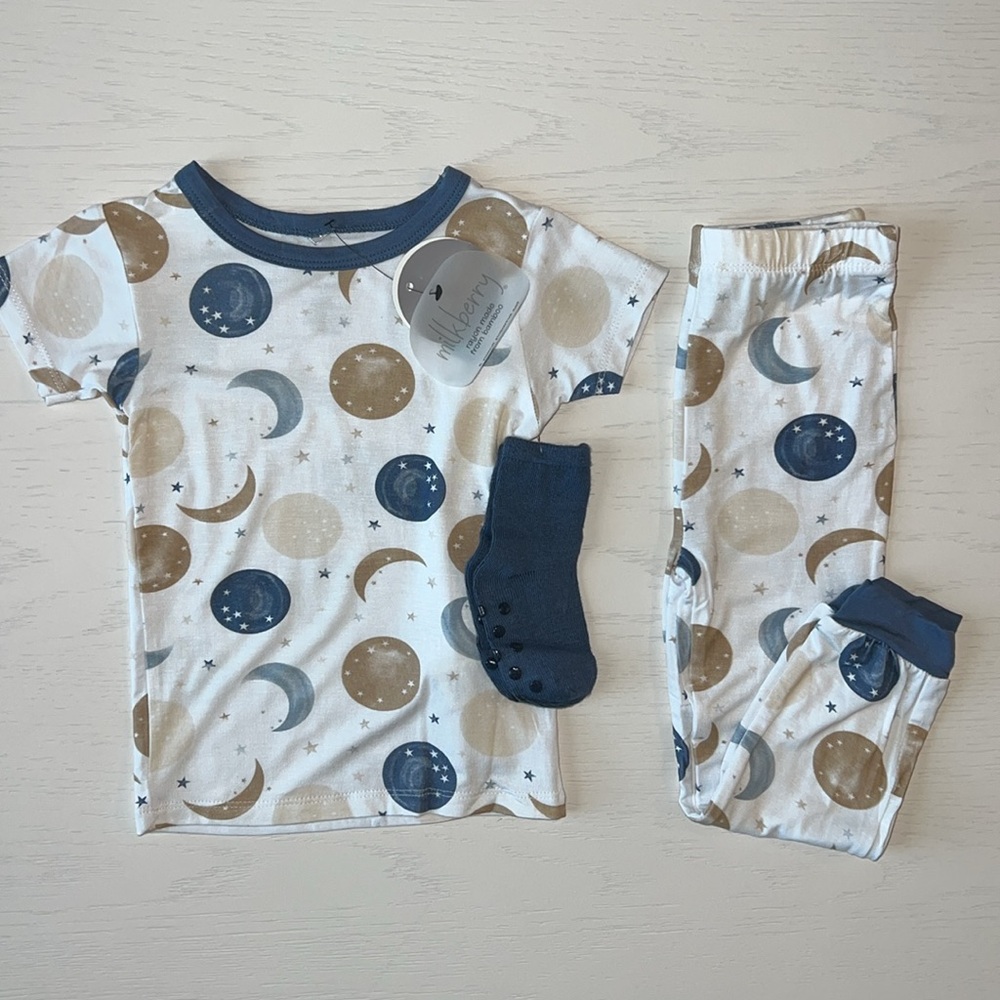 Milkberry Toddler Boy Bamboo Moon Pajama Set 3T 4T 5T